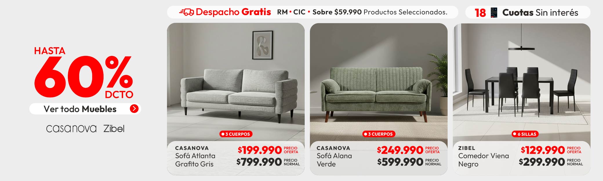 Muebles hasta 60% de dcto