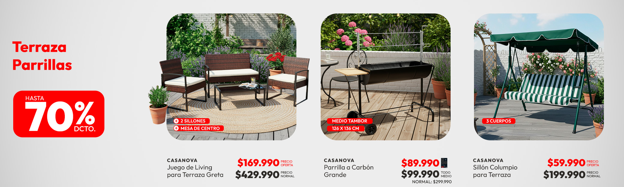 Terraza & parrillas hasta 70% dcto