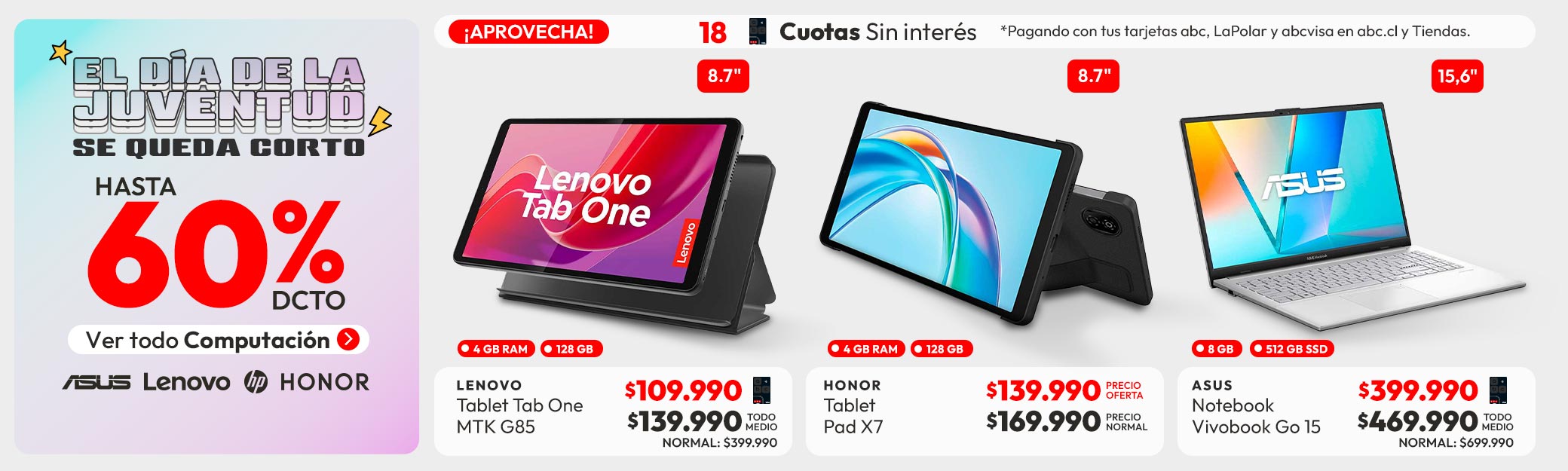 ¡El Día de la Juventud se nos quedó corto! Computación hasta 65% dcto