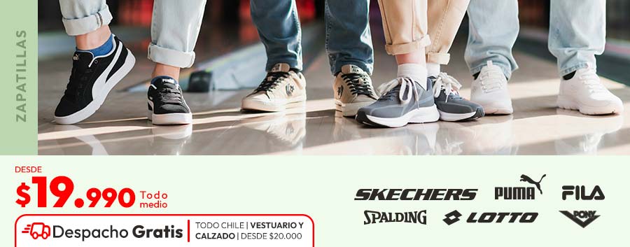 Zapatillas desde 19.990 + despacho gratis calzado y vestuario desde 20.000 todo chile
