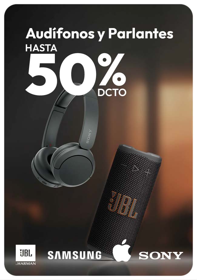 Audifonos y parlantes hasta 50% dcto