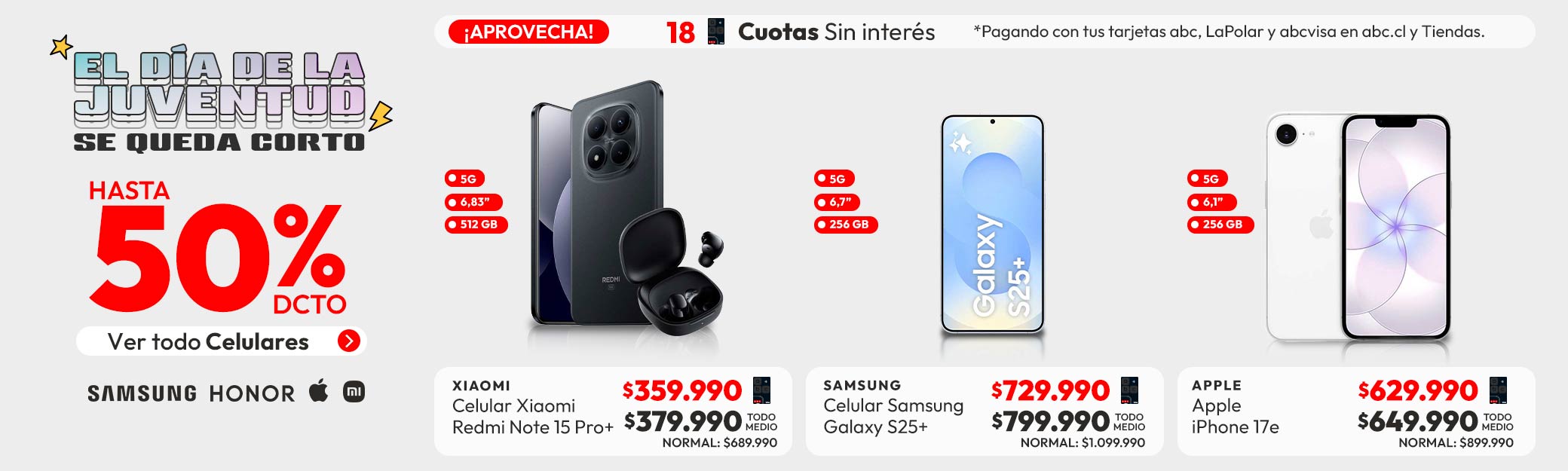 ¡El Día de la Juventud se nos quedó corto! Celulares hasta 50% dcto