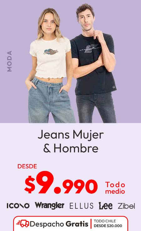 Jeans desde $9.990+ Despacho gratis vestuario y calzado sobre 20,000 todo chile