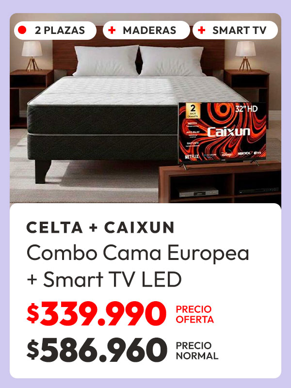 Combo Cama Europea Celta + Smart TV LED Caixun 32