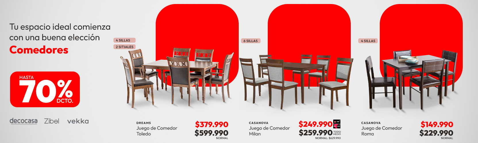 Comedores hasta 70% descuento