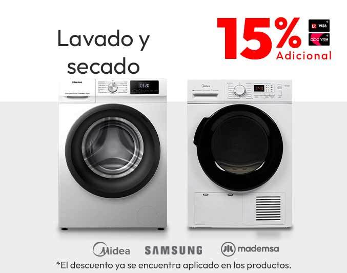 15% adicional tlp en lavado y secado. productos seleccionados
