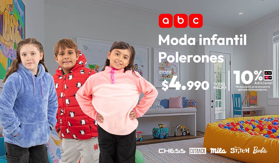 Moda Infantil Polerones desde 4.990.- 10% dcto adicional con Tarjeta