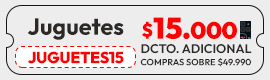 $$15.000 pesos de descuento en productos sobre 49.990 pagando con tu tarjeta abc, La Polar o ABCVISA usando el cupon juguetes15