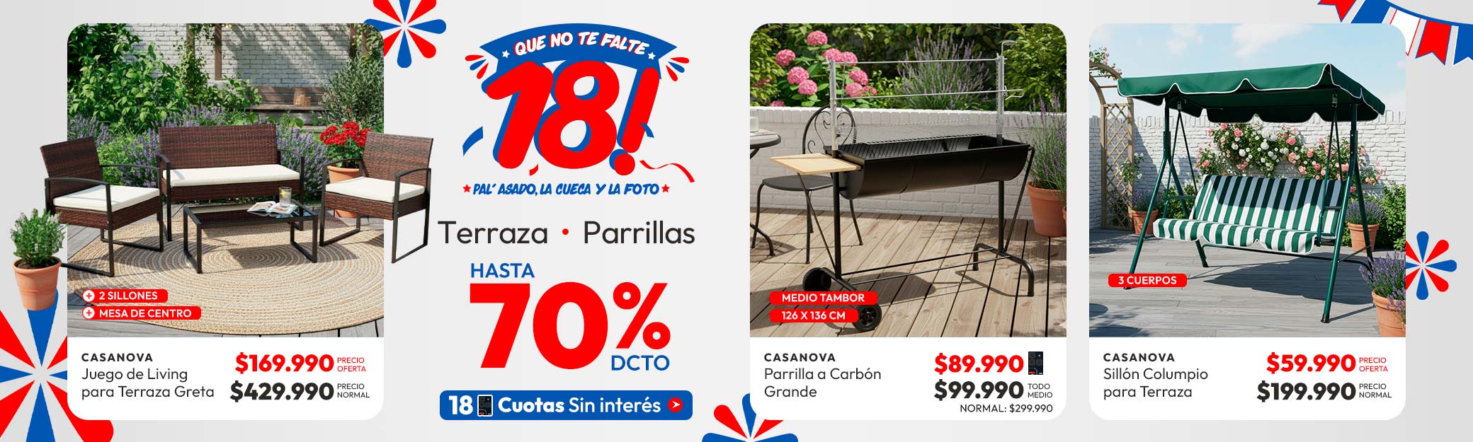 Terraza & parrillas hasta 70% dcto