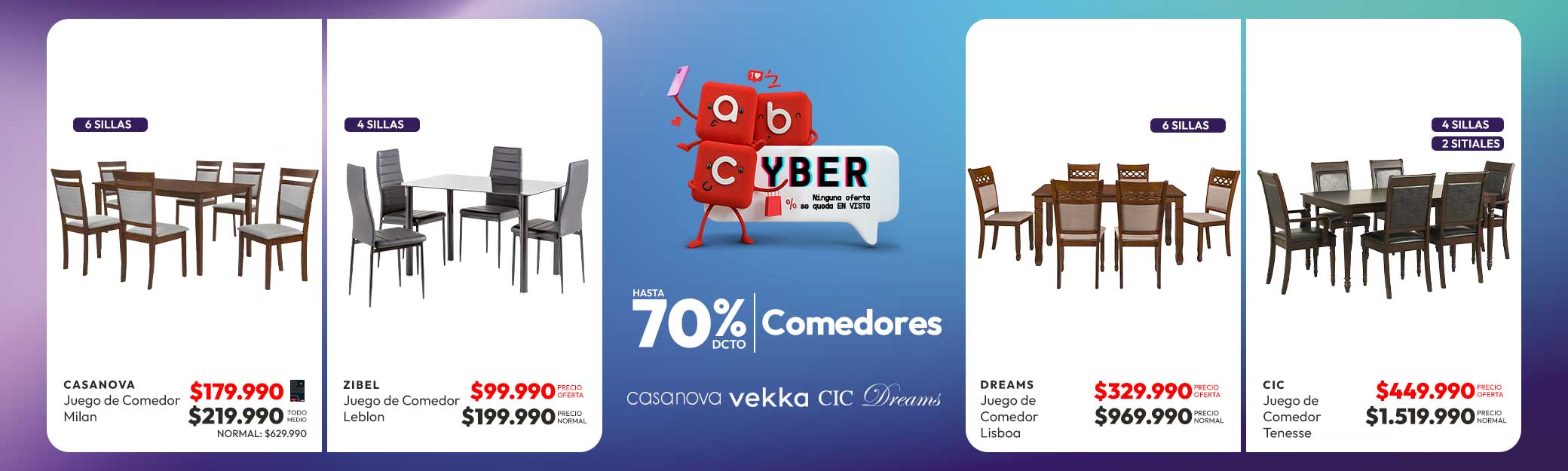 Comedores hasta 70% dcto