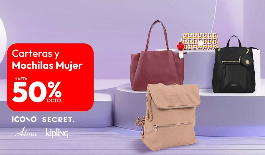 Carteras y Mochilas Mujer hasta 50% descuento