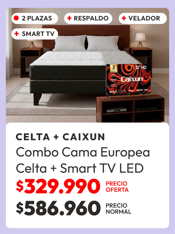 Combo Cama Europea Celta + Smart TV LED Caixun 32