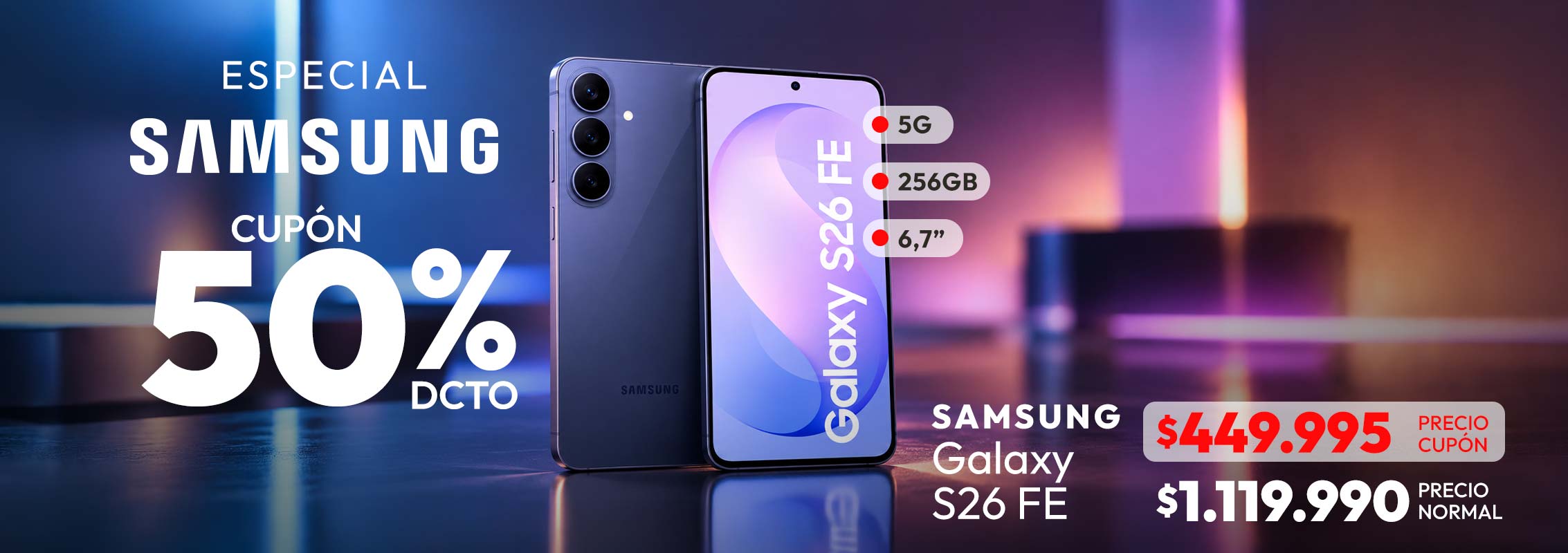 Samsung S26 FE a MITAD DE PRECIO en abc.cl