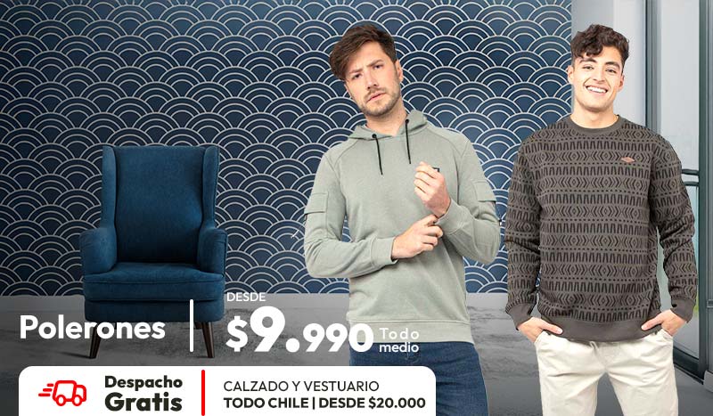 Polerones desde 9990 +despacho gratis vestuario y calzado sobre 20,000 todo chile