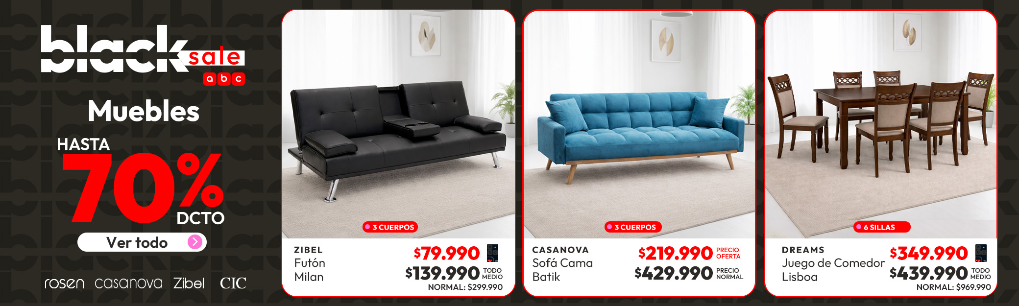 Muebles hasta 70% de dcto.