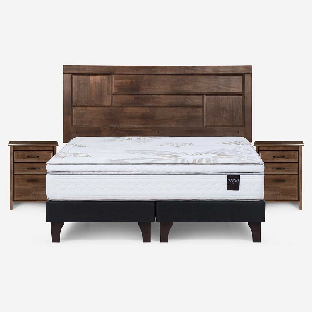 Cama Europea Rosen King Dolce + Respaldo + 2 Veladores | Abc