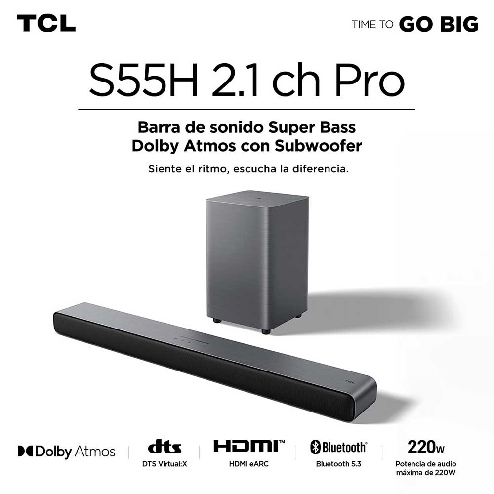 Soundbar TCL S55H 2.1 Ch 220W + Subwoofer