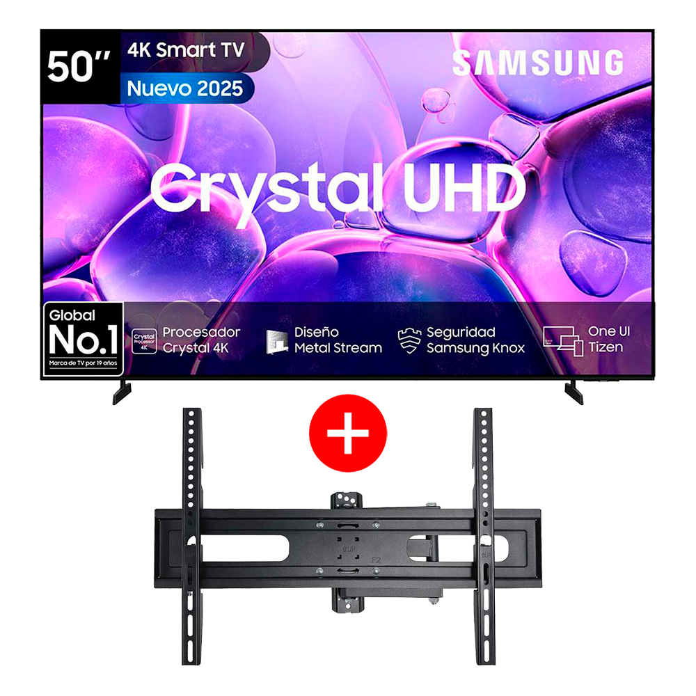 Combo Smart TV LED 50" Samsung 4K Crystal UHD + Soporte de Pared Articulado Fiddler