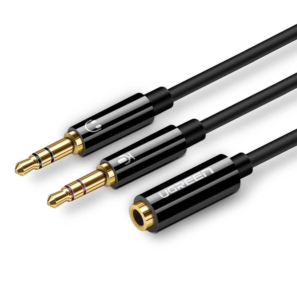 Cable De Audio Splitter H/2M Estereo Jack 3.5Mm/2Plug 3.5Mm 20Cm Negro Trenzado Ugreen Av140