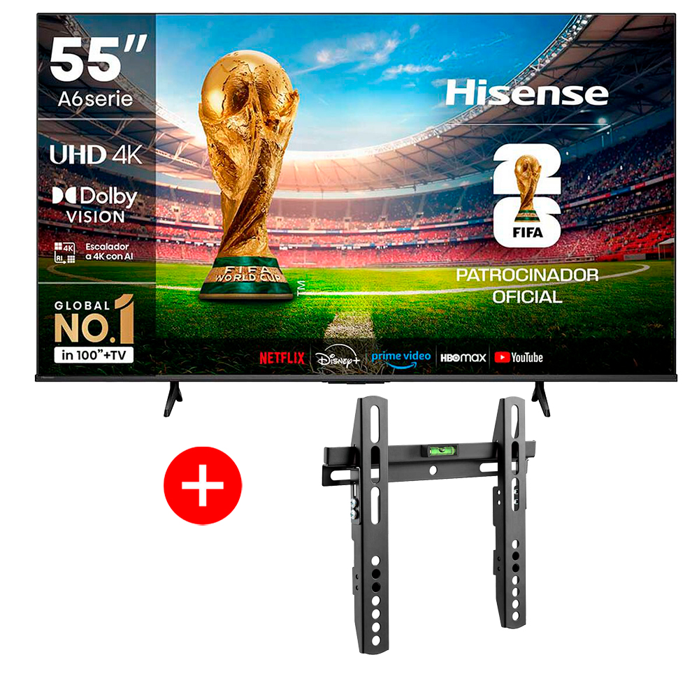 Combo LED 55" Hisense Ultra HD 4K + Soporte de Pared Fijo Fiddler